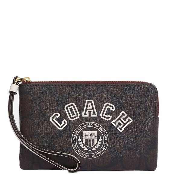 Coach Women's Corner Zip Wristlet In Signature Canvas With Varsity Motif - Picture 2 of 6